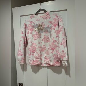 PINK X LoveShackFancy Oversized Crew Sweatshirt in Everblooming White